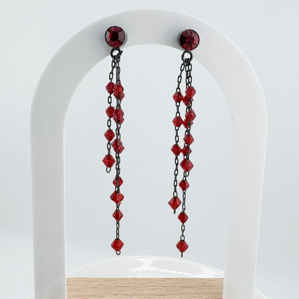 Vintage Dangle Earrings Red Beads Retro Glamour Gatsby Elegant Vampire